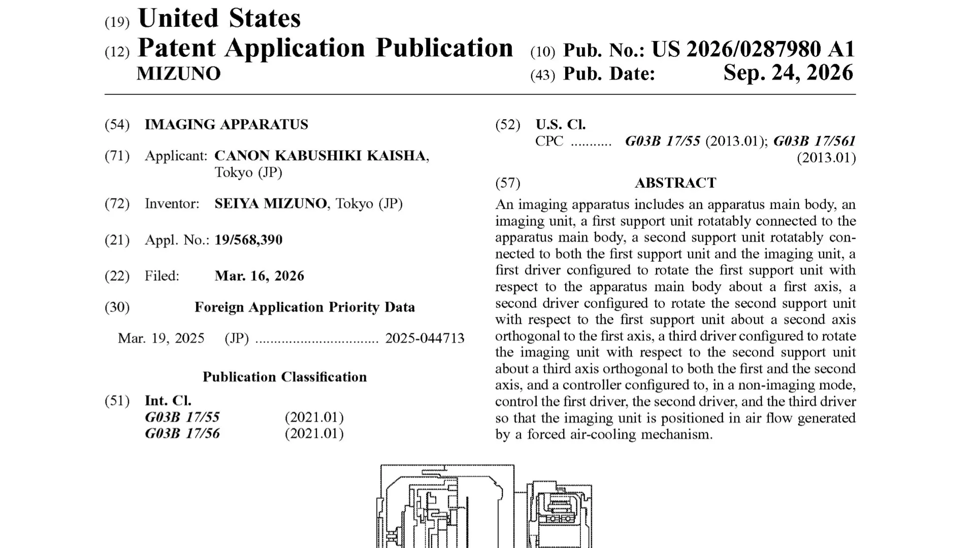 Canon U.S. patent application, US 2026/0287980 A1