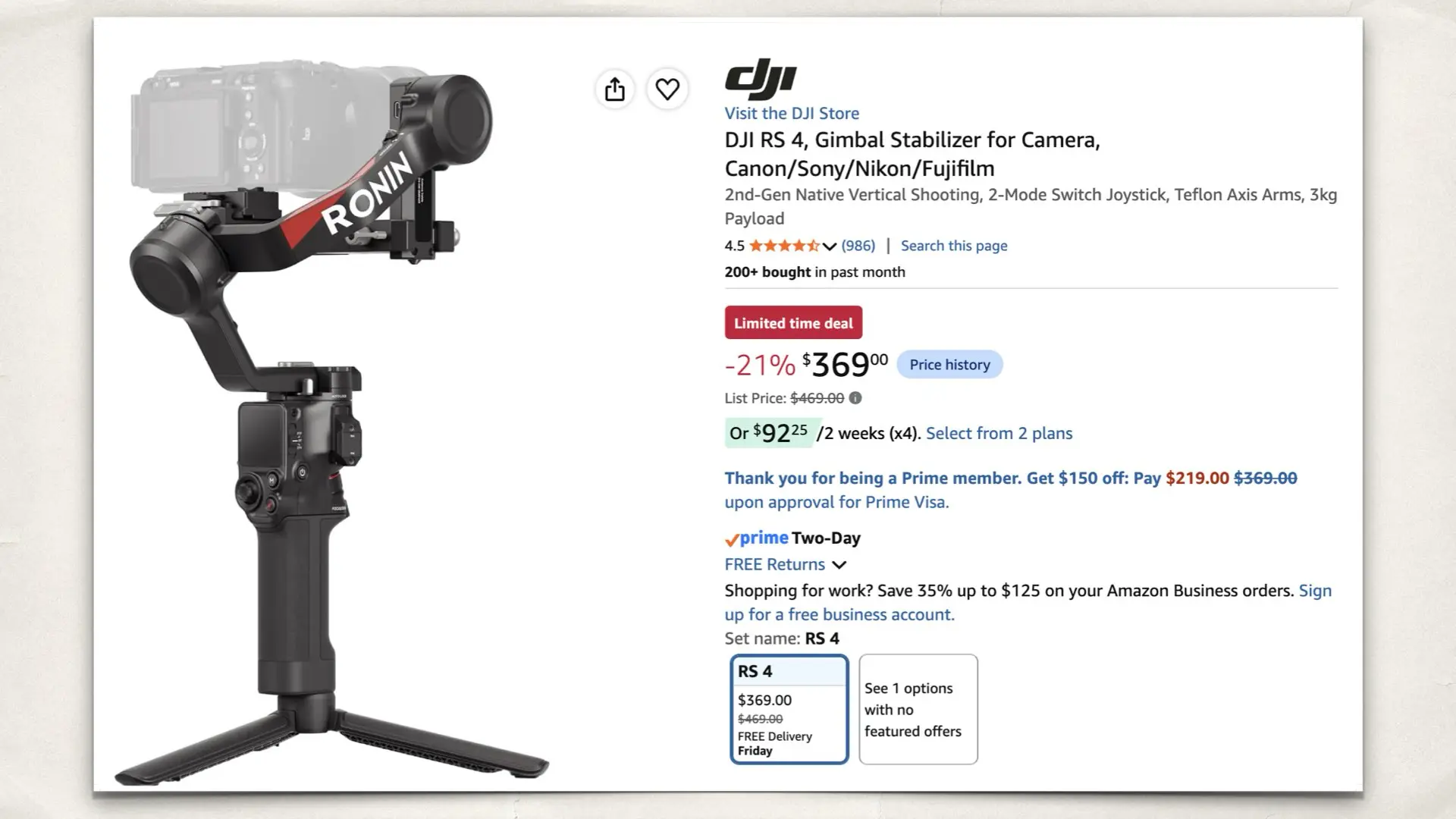 DJI RS 4 on Amazon