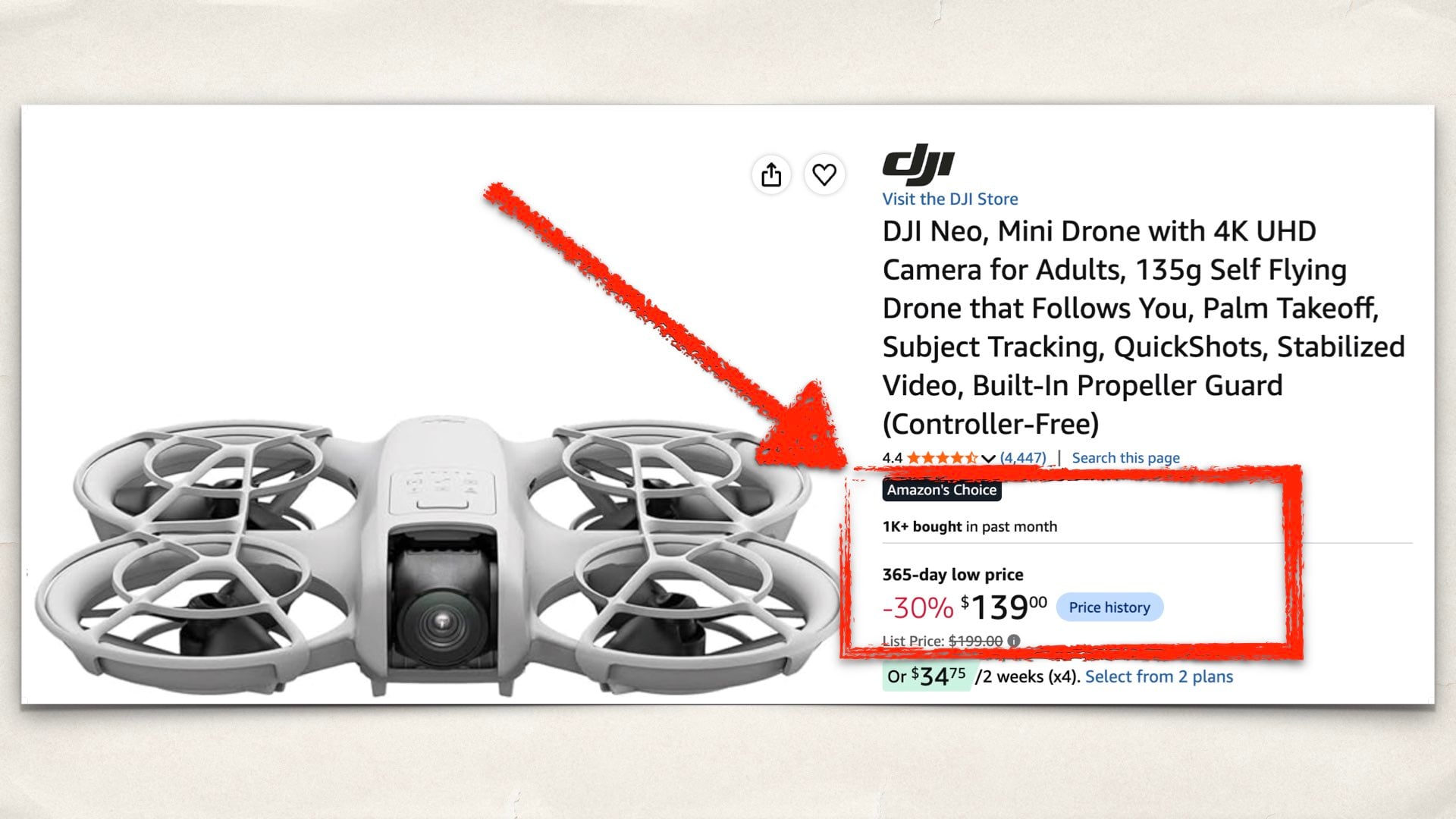 The DJI Neo on Amazon