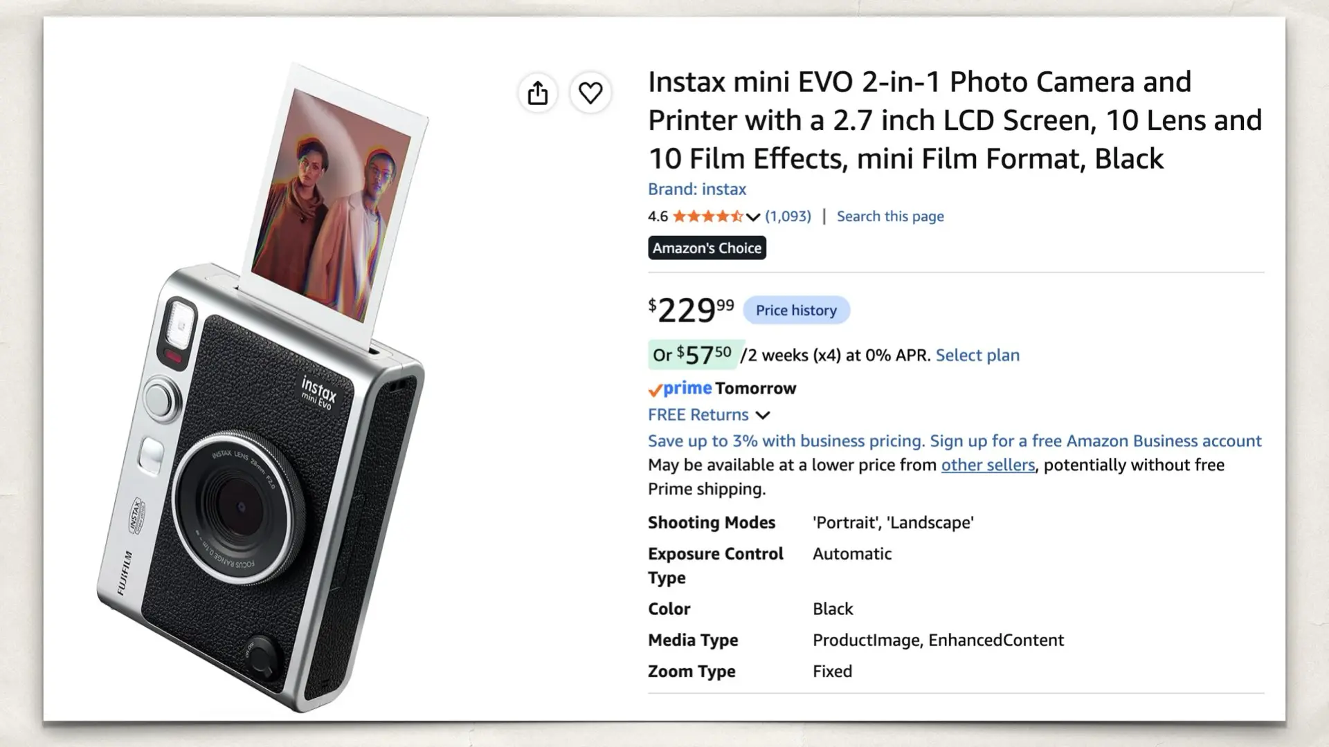 The Instax mini EVO on Amazon