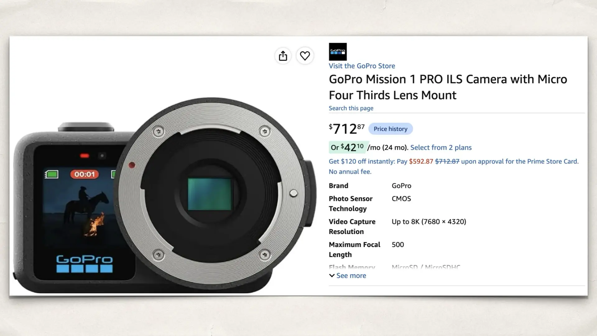 The GoPro Mission 1 PRO ILS Camera with Micro Four Thirds Lens Mount on Amazon