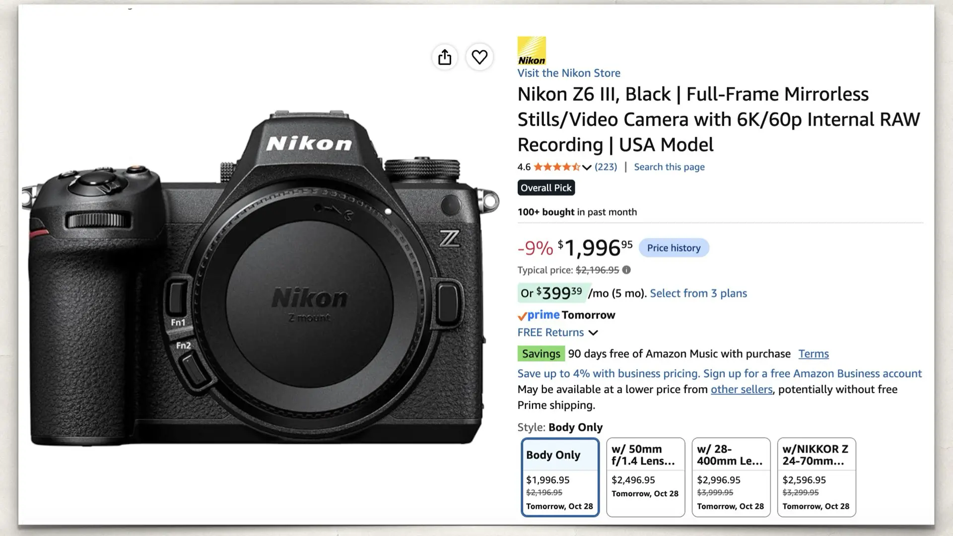 The Nikon Z6 III on Amazon