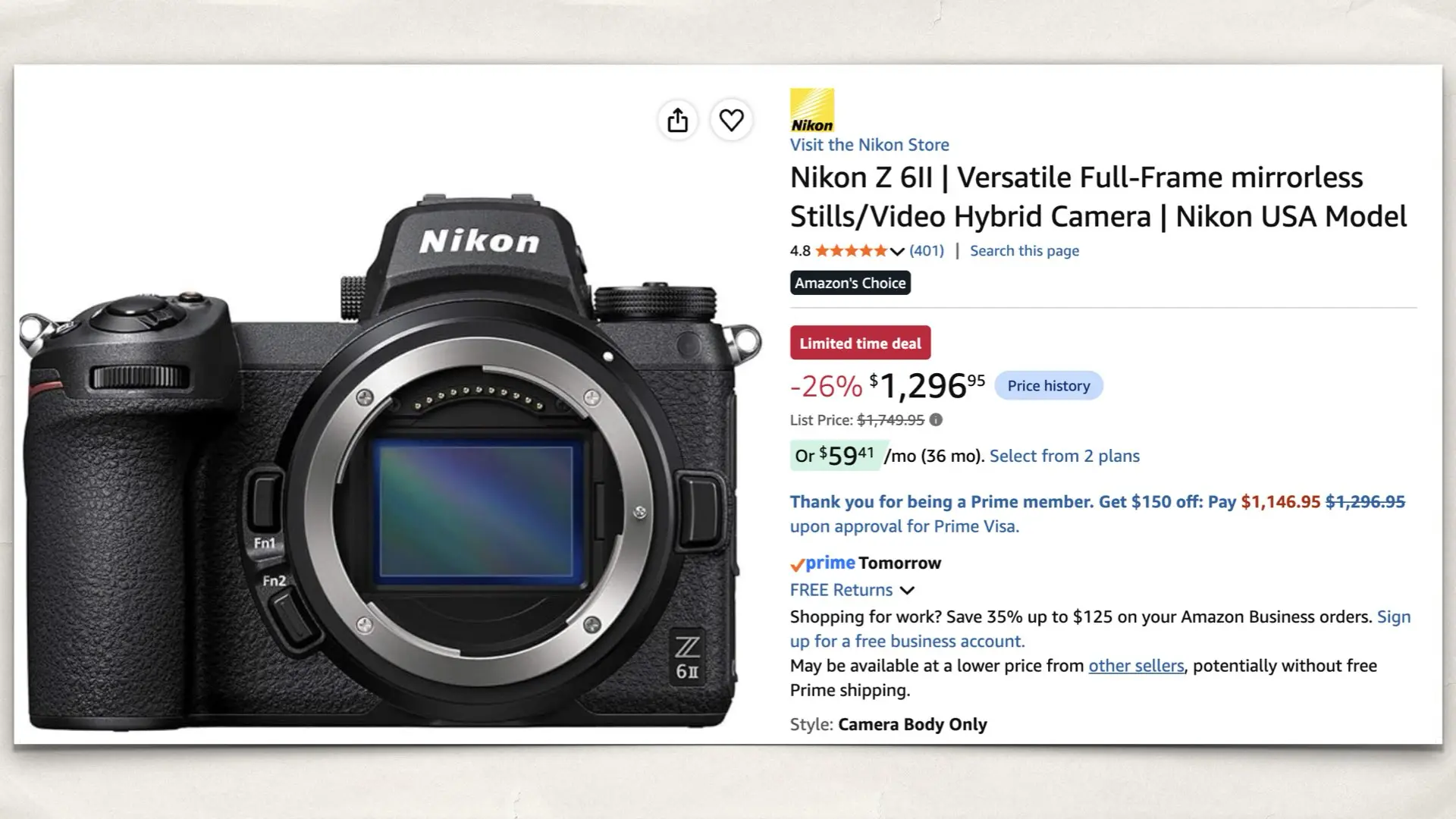 Nikon Z 6II on Amazon